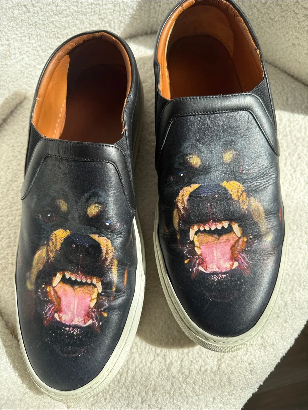 Givenchy Black Leather Slip-On Sneakers with Rottweiler Print